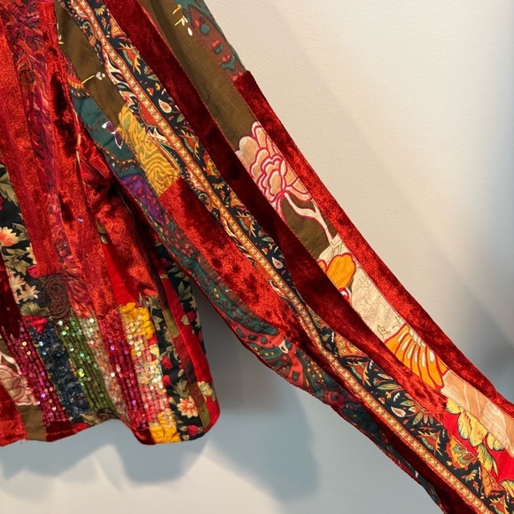 Coldwater Creek Boho Velvet Patchwork Sequin Jacket Size Small Petite - Picture 5 of 11